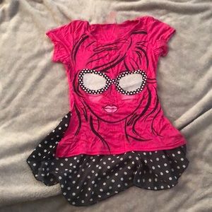 Hot Pink Glitter Doll Glasses Shirt Size 7/8